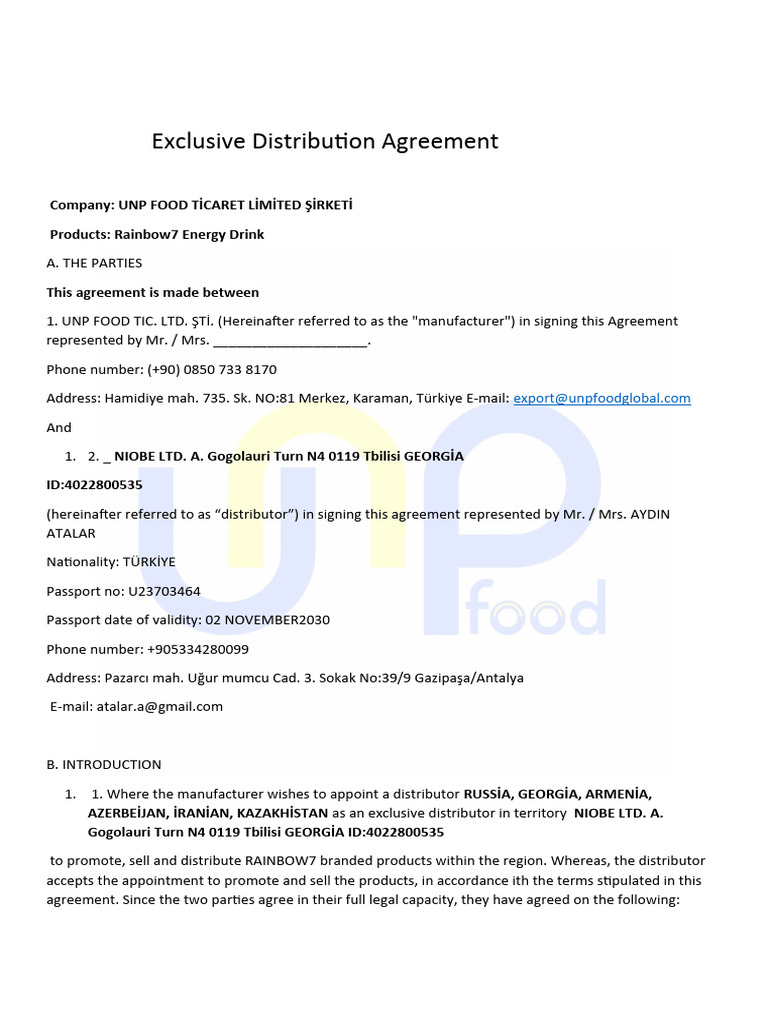 Exclusive Distribution Agreement for Rainbow7 | PDF | Brand | Prices
