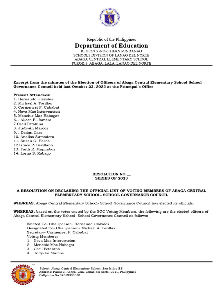 Abaga Central Elementary SGC Election Results | PDF | Philippines ...