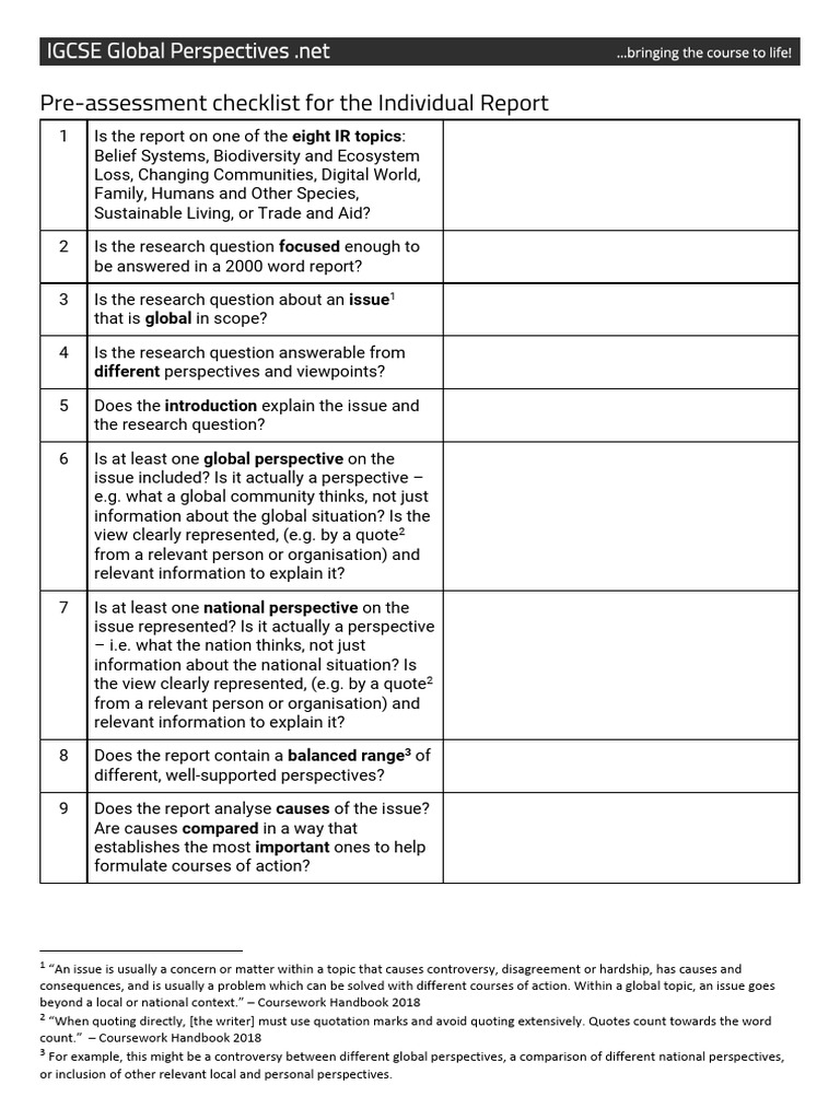 IR Pre-Assessment Checklist | PDF | Information | Science