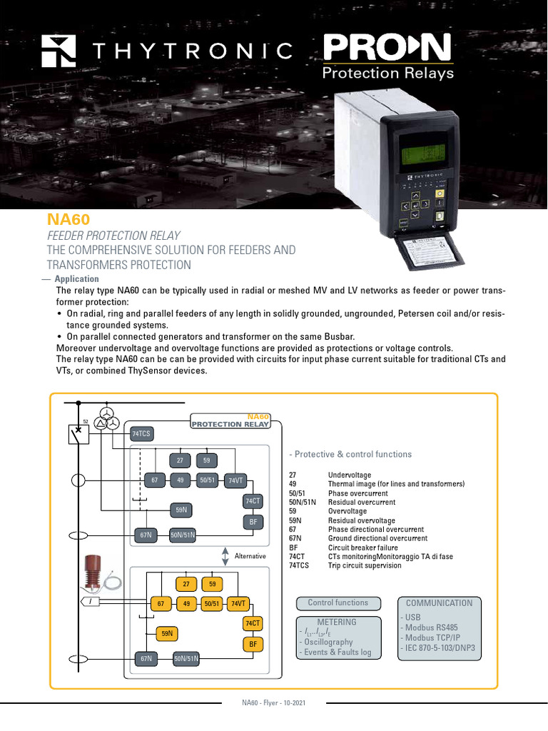 NA60 Feeder Protection Relay Overview | PDF | Relay | Logic Gate