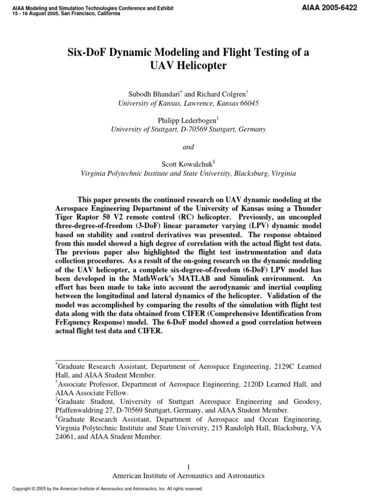 6-DoF Modeling of UAV Helicopter Dynamics | PDF | Helicopter | Aerospace