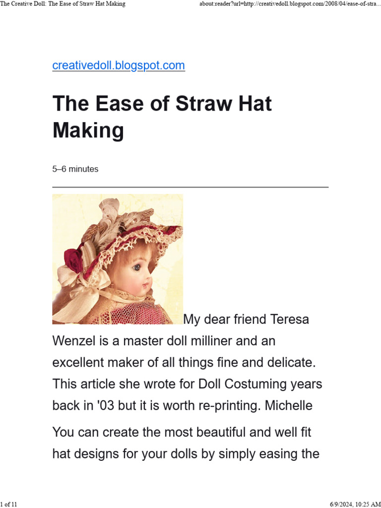 The Creative Doll The Ease of Straw Hat Making | PDF | Surgical Suture ...