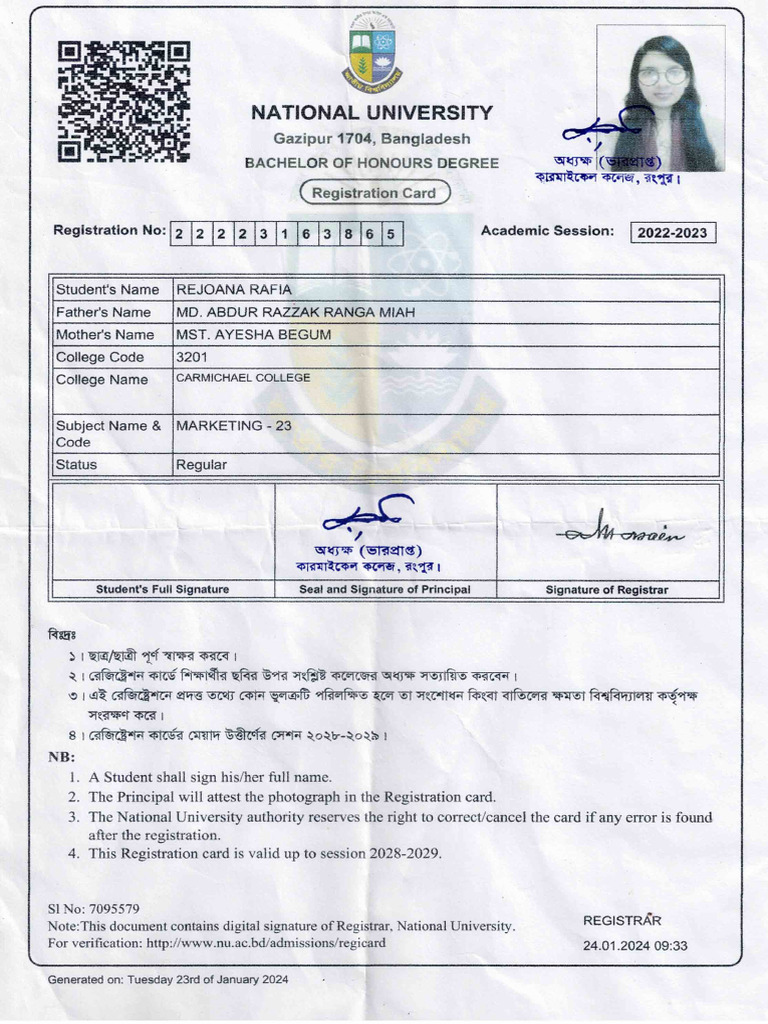 Reg Card | PDF