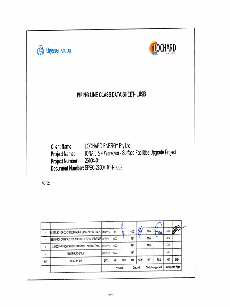 LU9B Piping Class Data Sheet | PDF | Pipe (Fluid Conveyance) | Valve