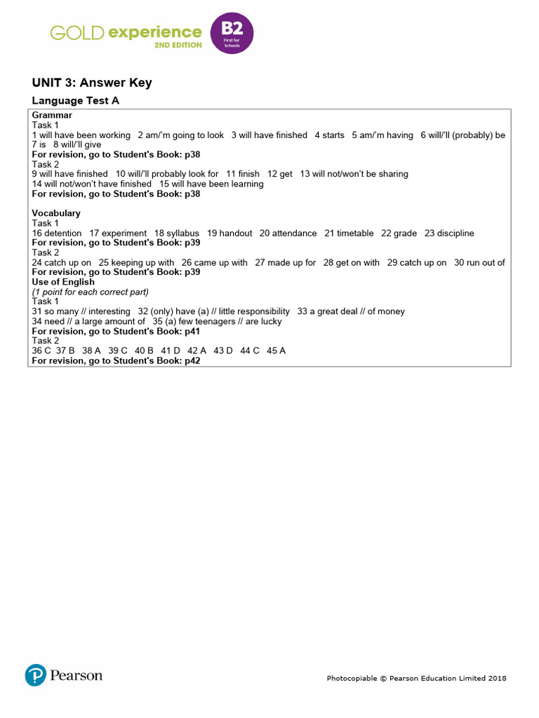 Gold Experience B2 Unit 3 Answer Key | PDF