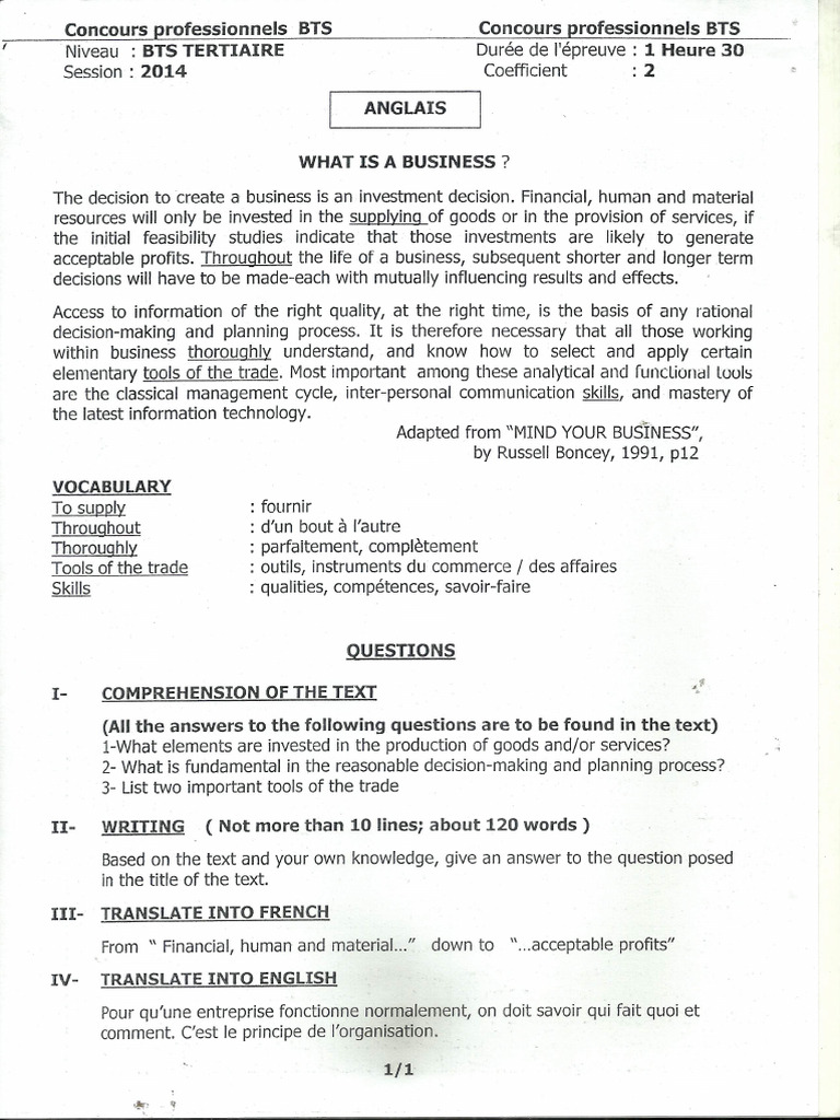 Bts Anglais 63 Copie Pdf