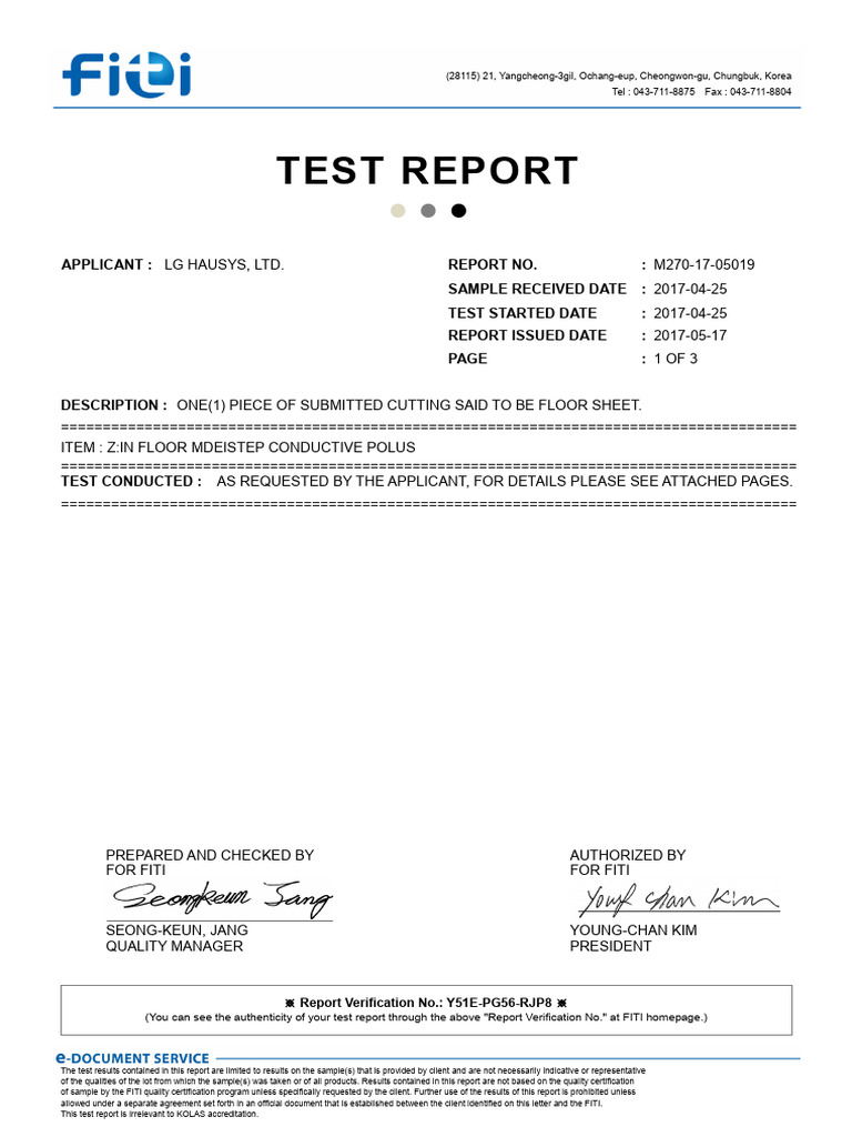 2017 ISO 10581 Test Report Origin Conductive | PDF