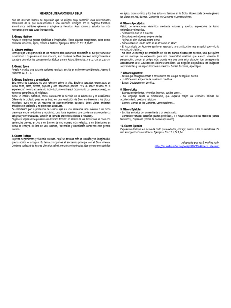 Géneros Literarios En La Biblia Pdf Libro De Revelación Libro De