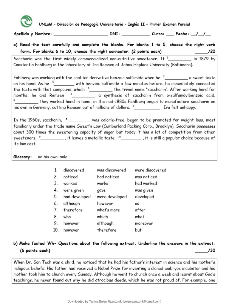 Modelo Parcial de Ingles LL - 2 | PDF | Sugar Substitute
