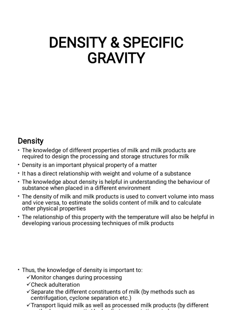 Density and Specific Gravity of Milk | PDF | Density | Applied And ...