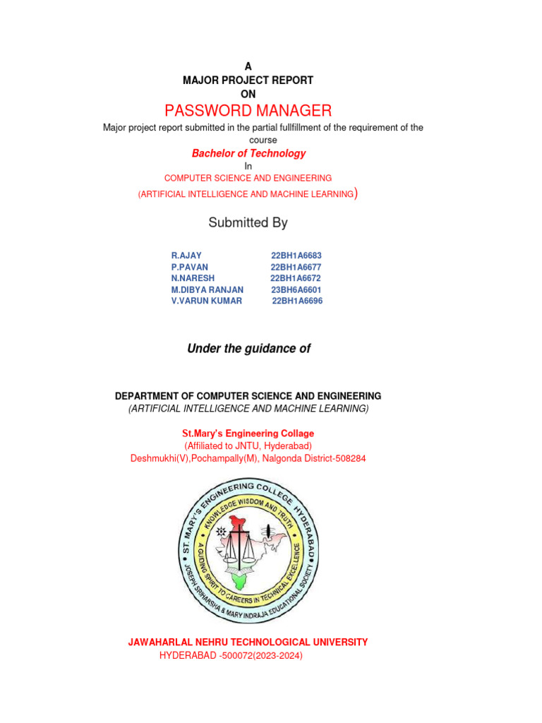 Password Manager Project Report | PDF | Password | Security
