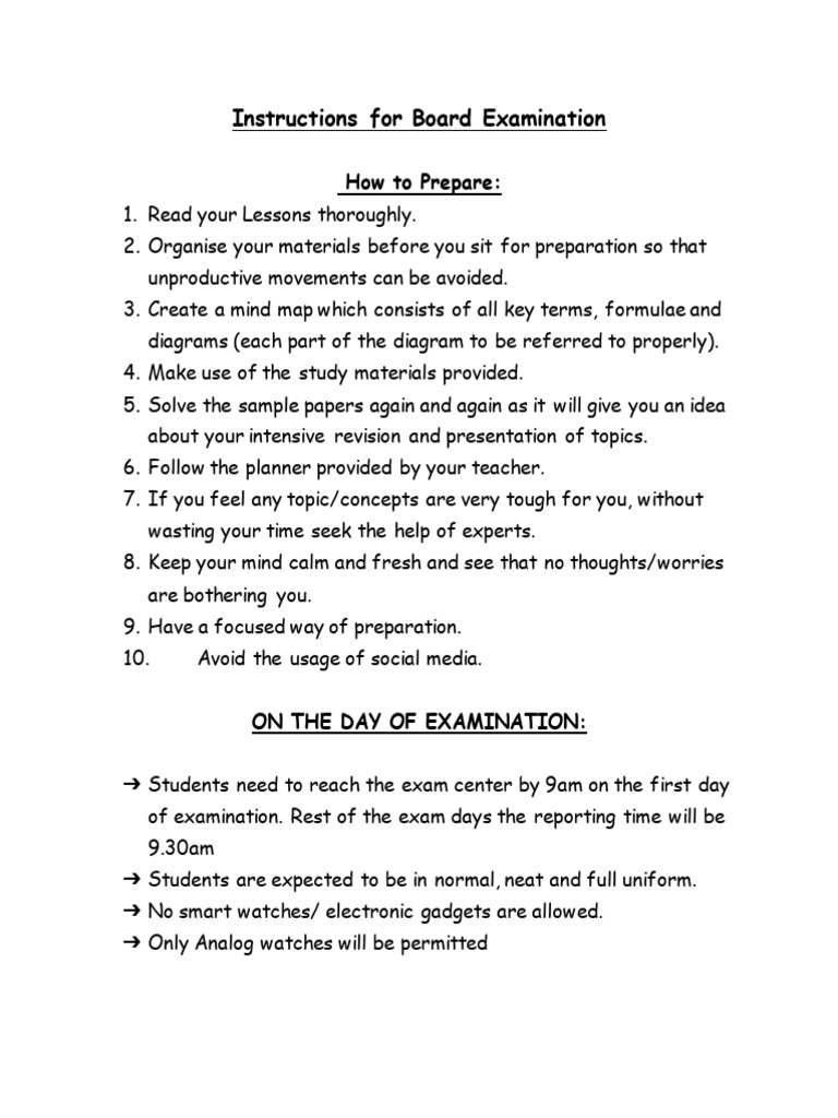 Board Exam Preparation Instructions | PDF