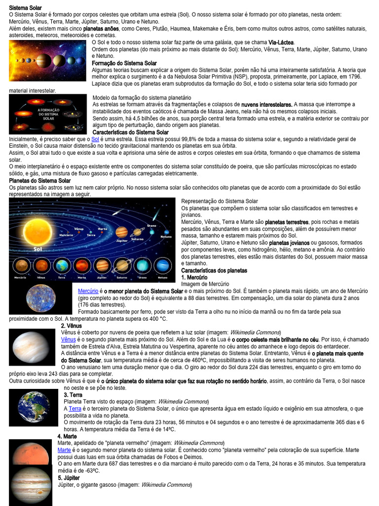 Resumo do Sistema Solar para 9º Ano | PDF | Sistema Solar | Planetas