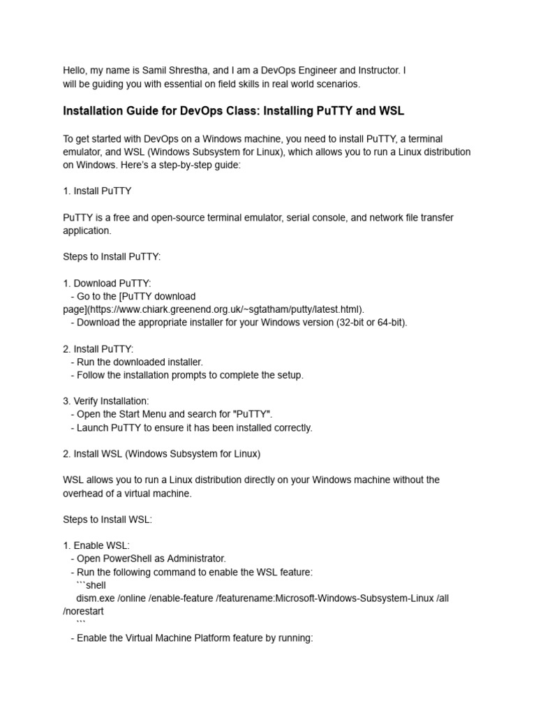 DevOps Setup: PuTTY and WSL Guide | PDF | Linux Distribution ...