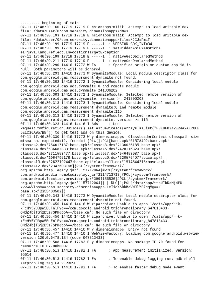 Com - Serenity.dimensionapps Logcat | PDF | Android (Operating System ...