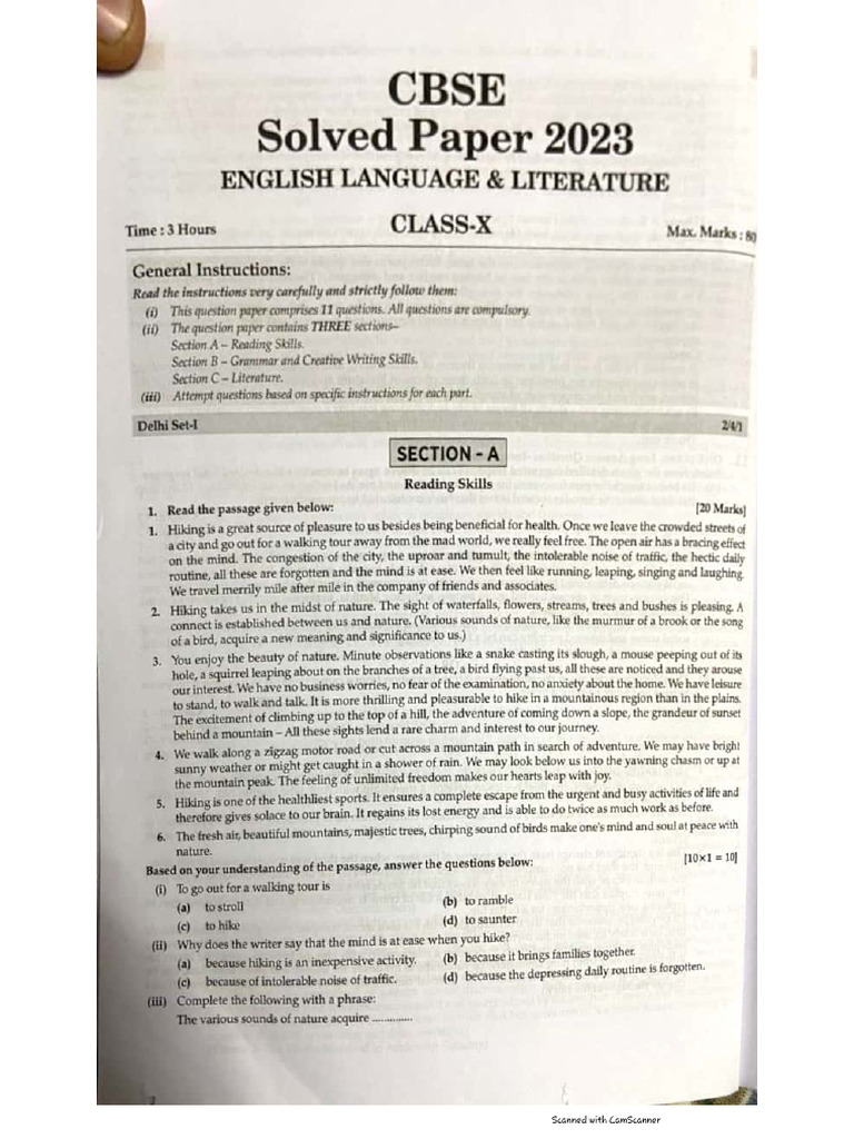 Smple Pprs Eng Clss X | PDF