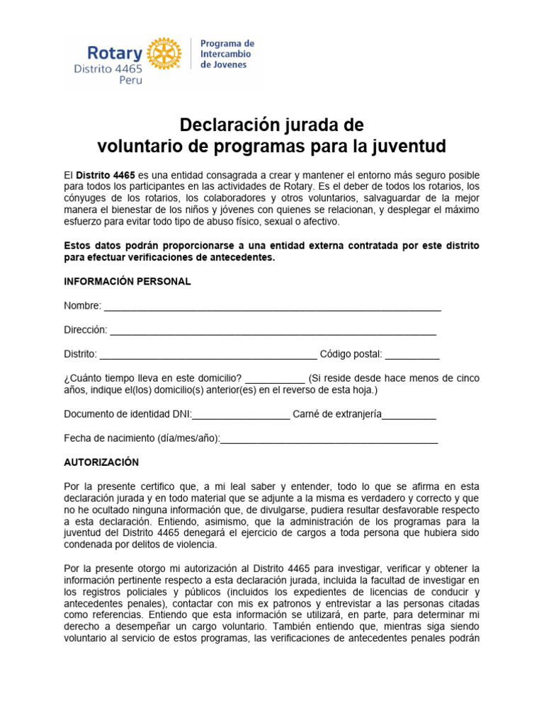 Declaracion Jurada Voluntario | PDF | Documento de identidad | Justicia