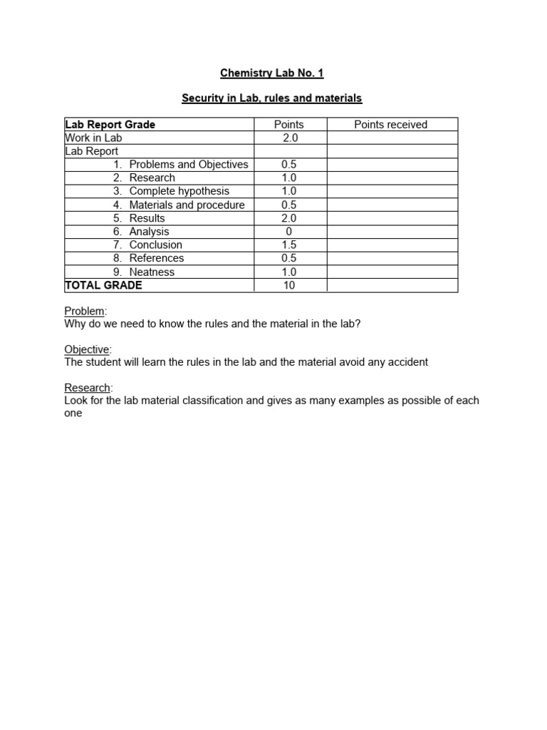Chemistry Lab Safety Rules and Materials | PDF