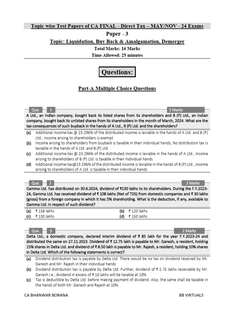 Liq Buy Back Amalgamation Demerger Pdf Dividend Capital