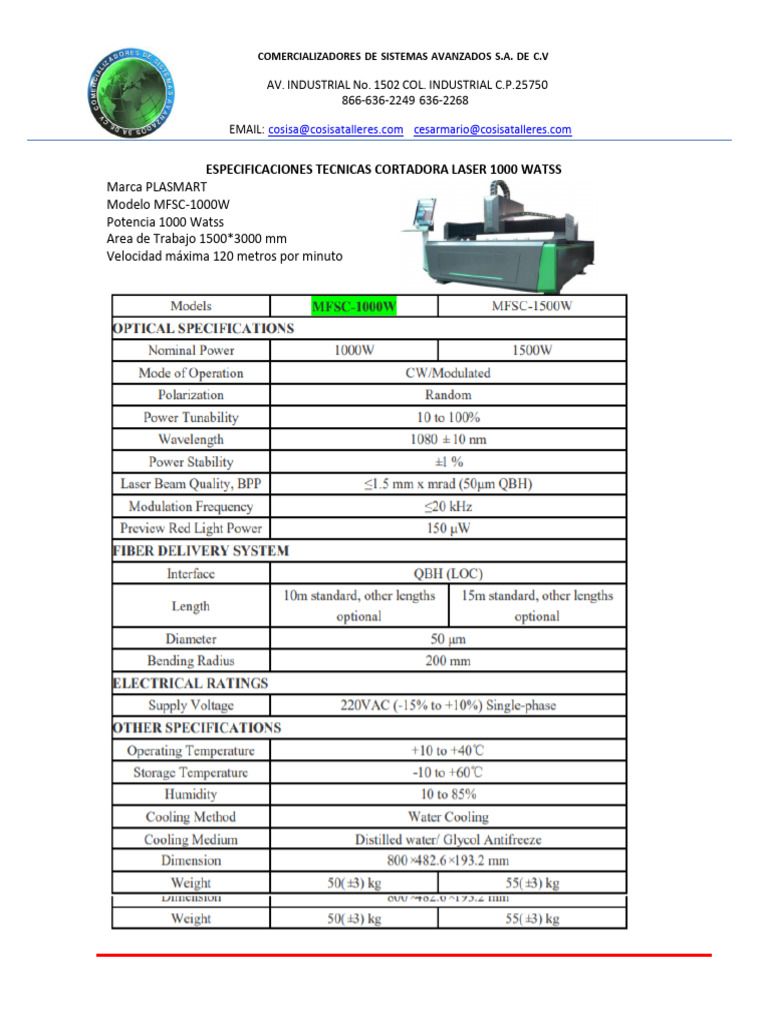 Especificaciones Tecnicas Cortadora Laser Pdf