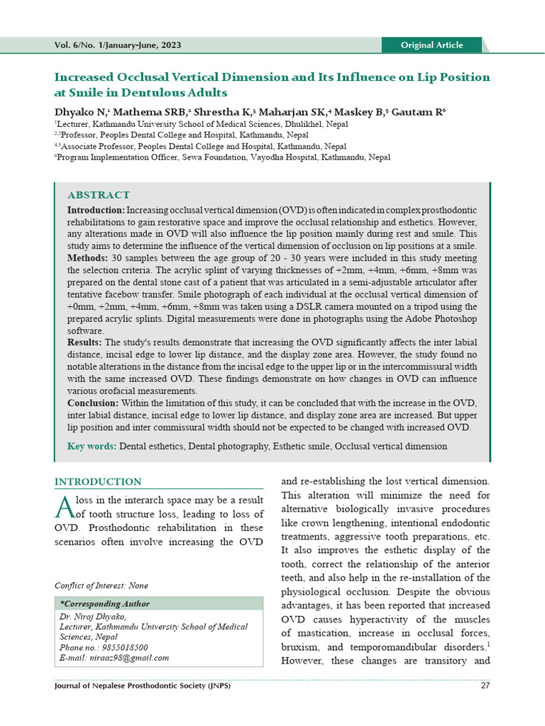 Impact of OVD on Lip Position in Smiles | PDF | Dentistry | Dental Anatomy
