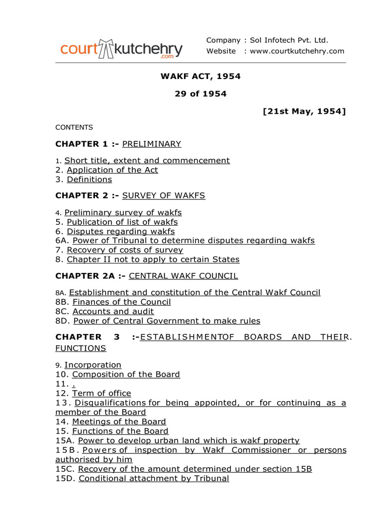 Waqf Act 1954 Overview and Provisions | PDF | Lawsuit | Justice