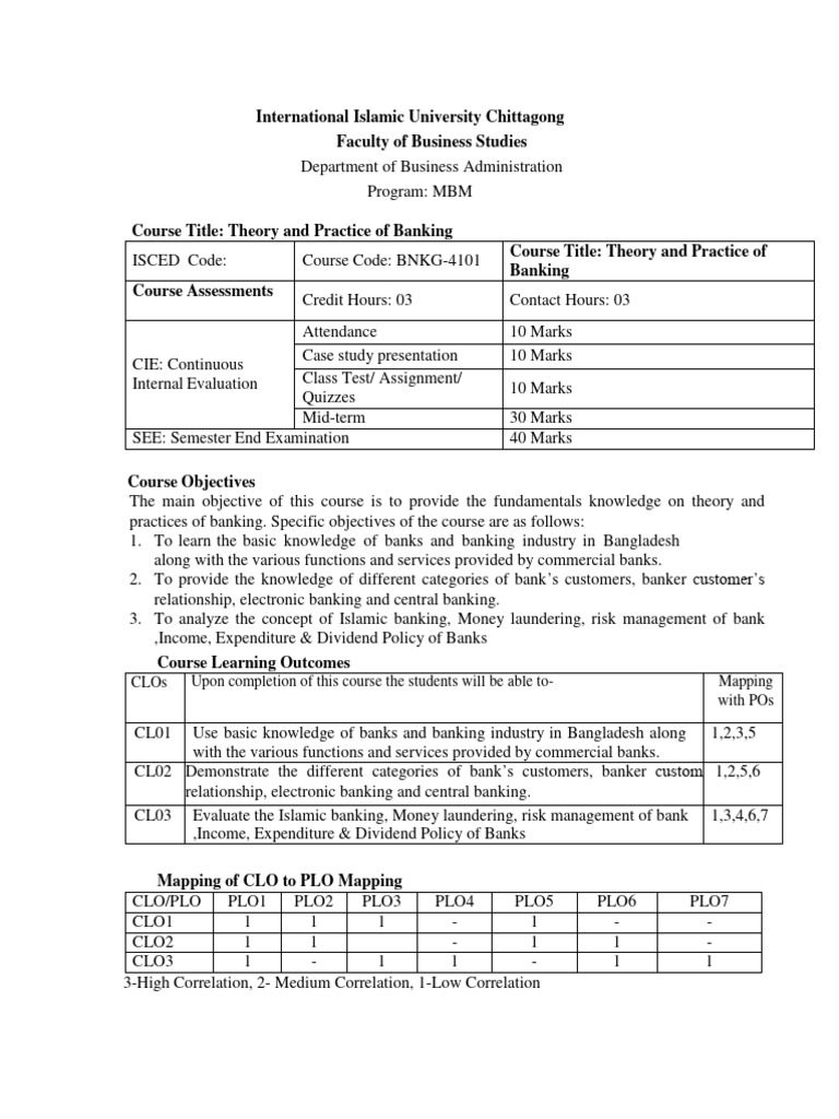 Banking Theory and Practice Course Outline | PDF | Banks | Islamic ...