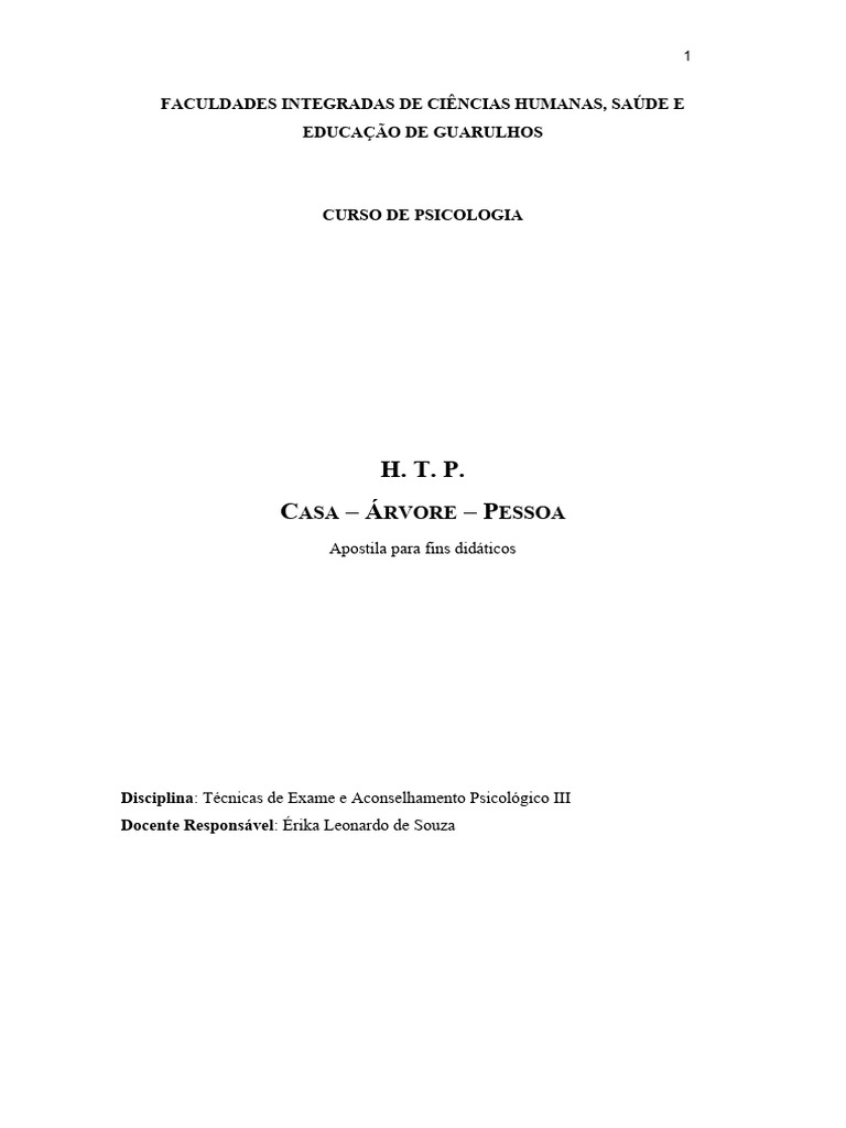 Técnica H-T-P na Psicologia Clínica | PDF | Atitude (Psicologia) | Tempo