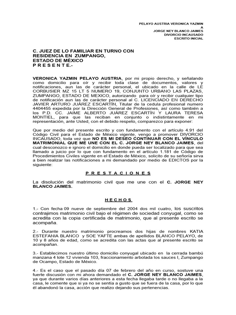 Formato De Divorcio Incausado Divorcio Monica Formato Apa