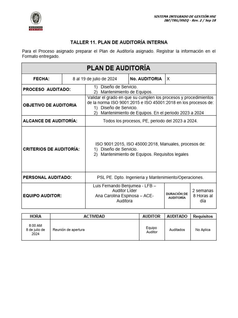 Taller_11_Plan Auditoria | PDF | Auditoría | Servicios financieros
