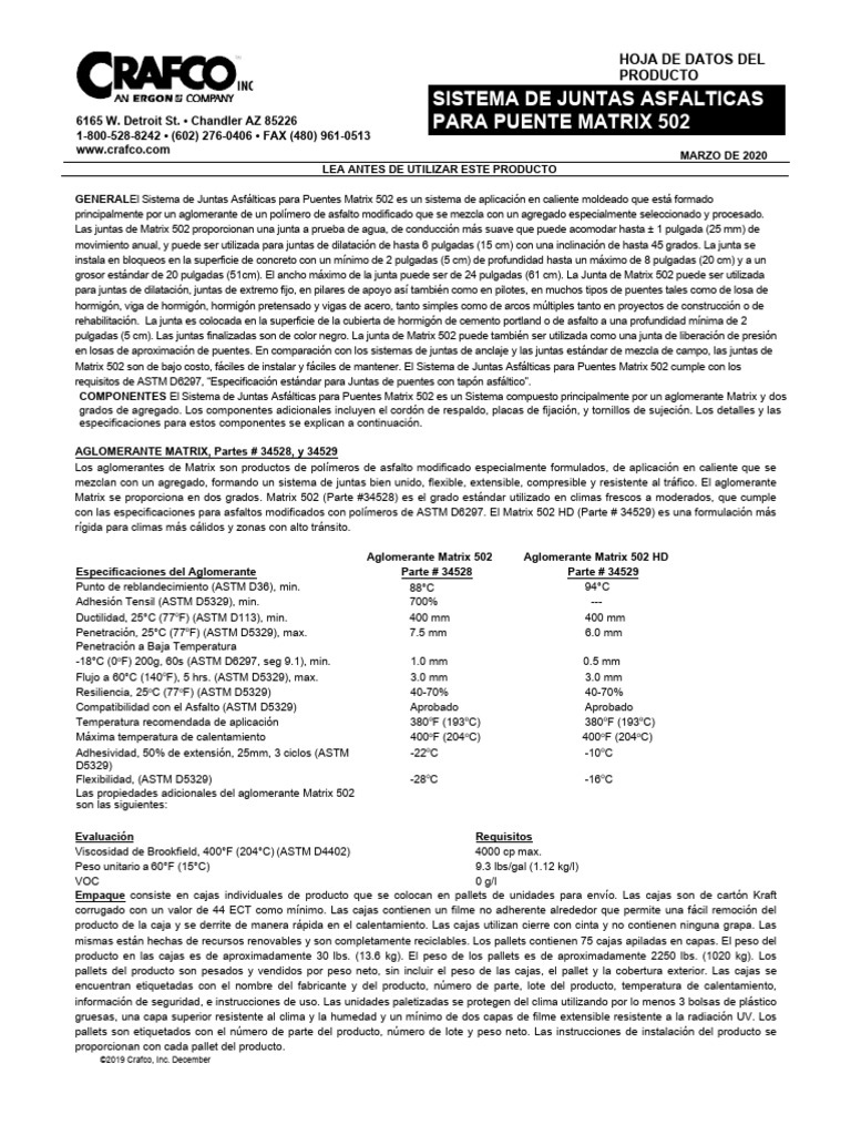 Crafco-Matrix-502-Hoja de Datos Del Producto | PDF | Hormigón ...