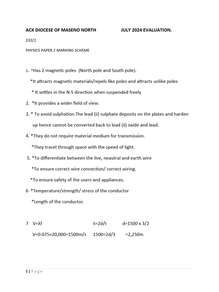 Ack Physics Pp2 Marking Scheme | PDF | Refraction | Refractive Index