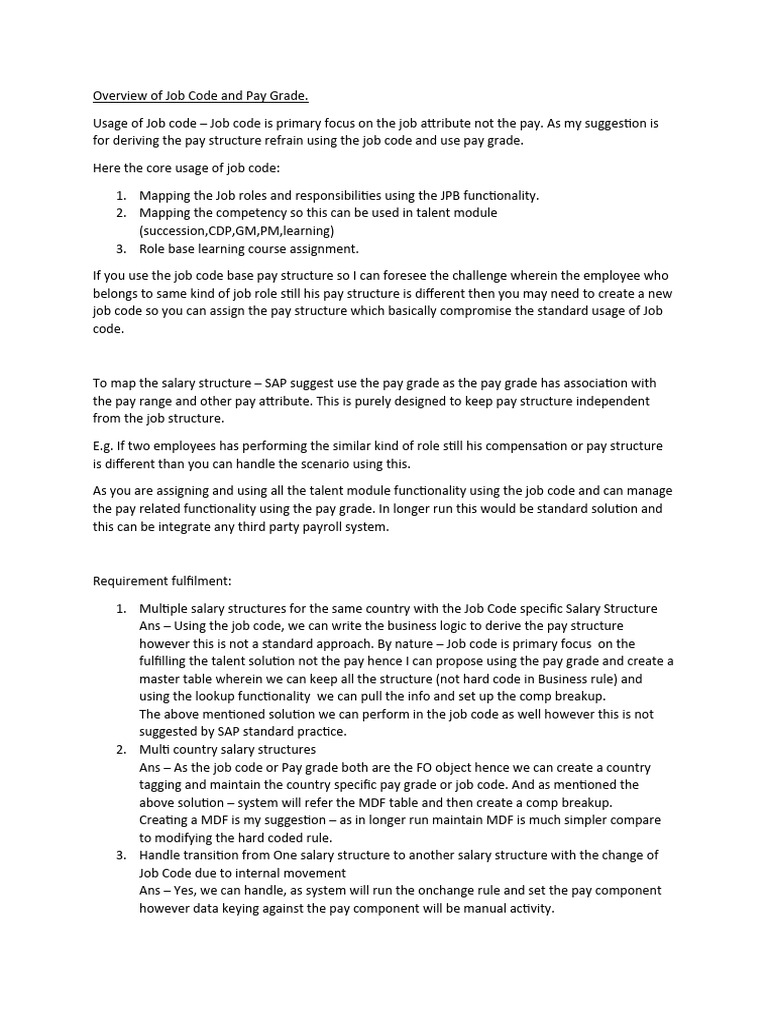 Job Code vs. Pay Grade in SAP SuccessFactors | PDF | Salary ...