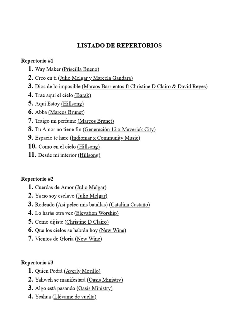 Repertorios de Música Cristiana Actual | PDF