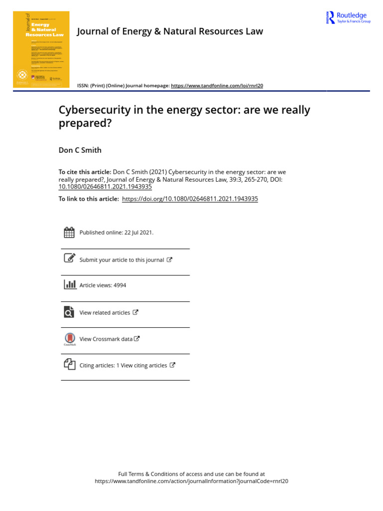 Cybersecurity Preparedness in Energy Sector | PDF | Computer Security ...