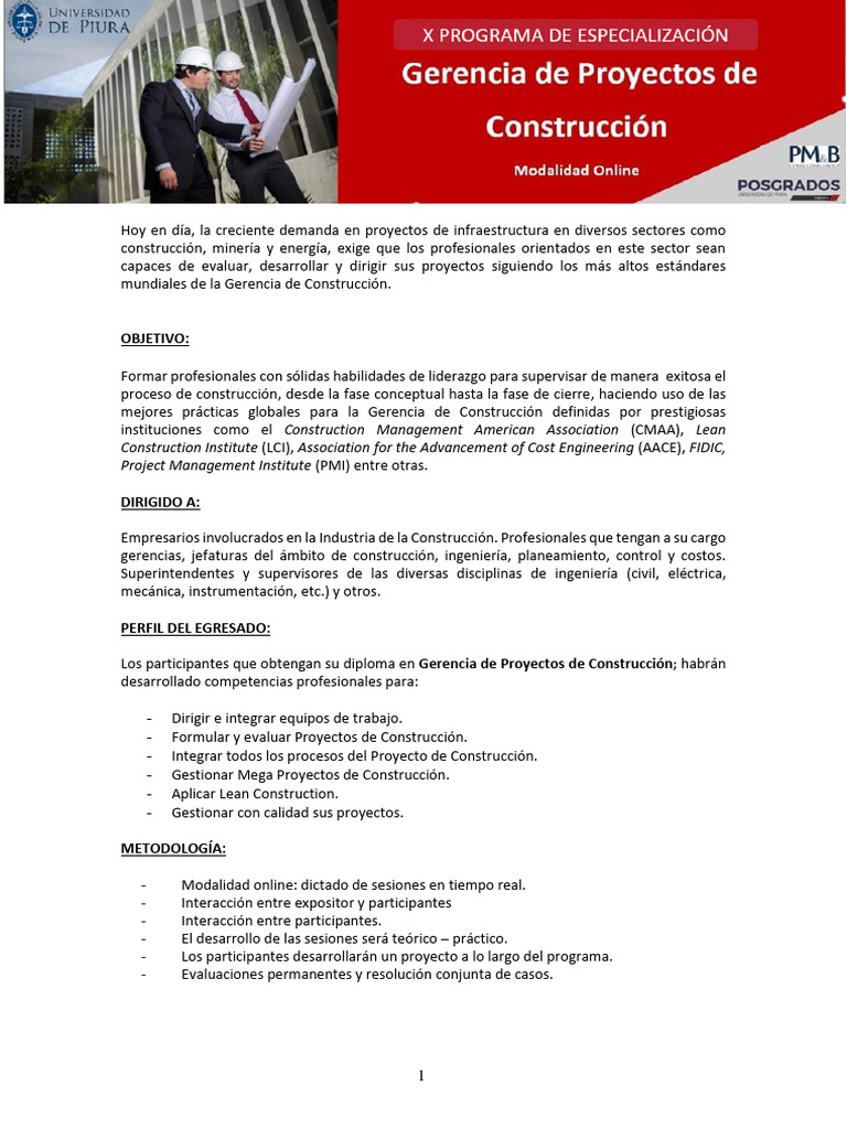 Diplomado en Gerencia de Construcción | PDF | Gestión de proyectos | Mac OS