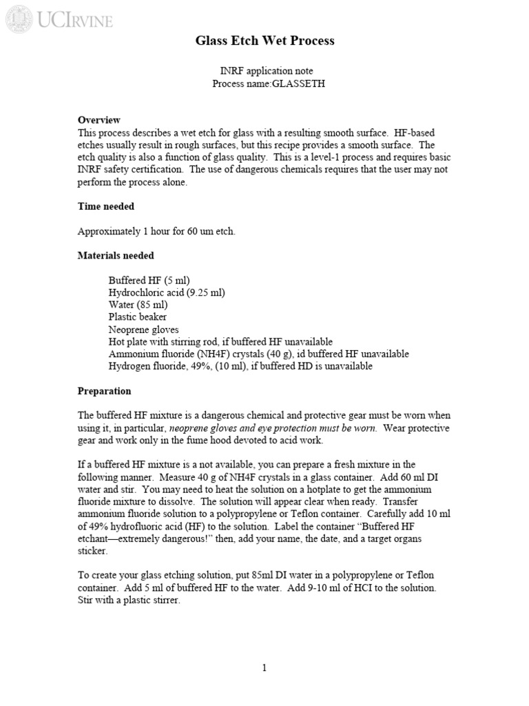 Smooth Glass Etching Process Guide | PDF | Industrial Processes ...