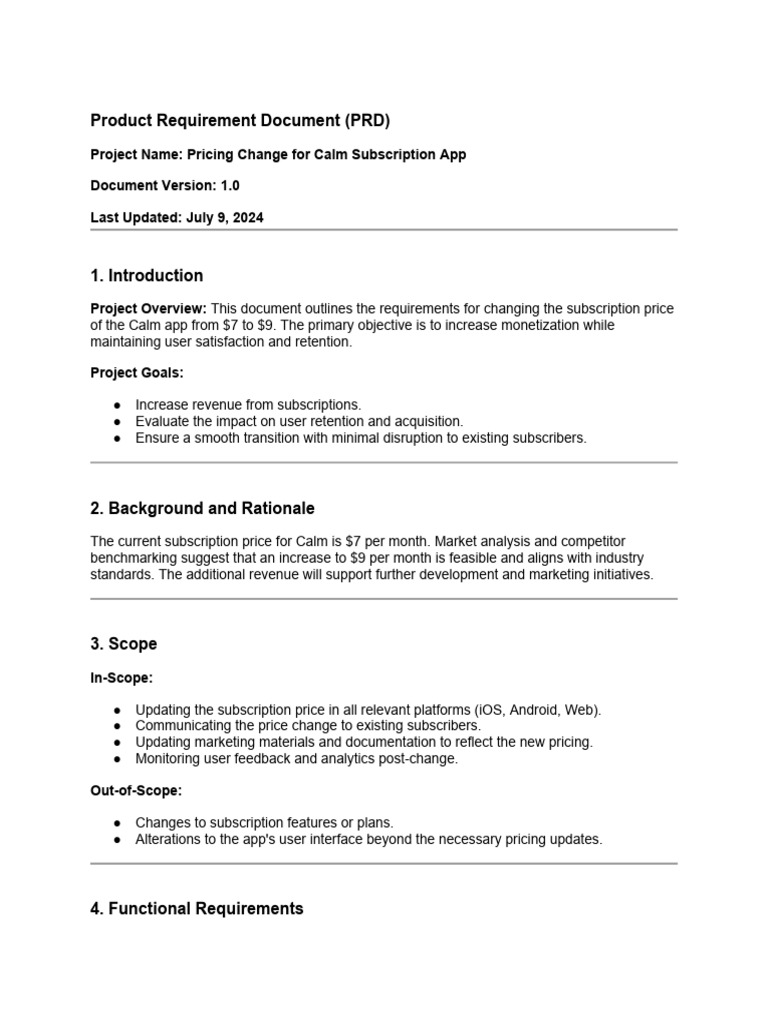 Pricing change 2 0 prd pdf mobile app subscription business model
