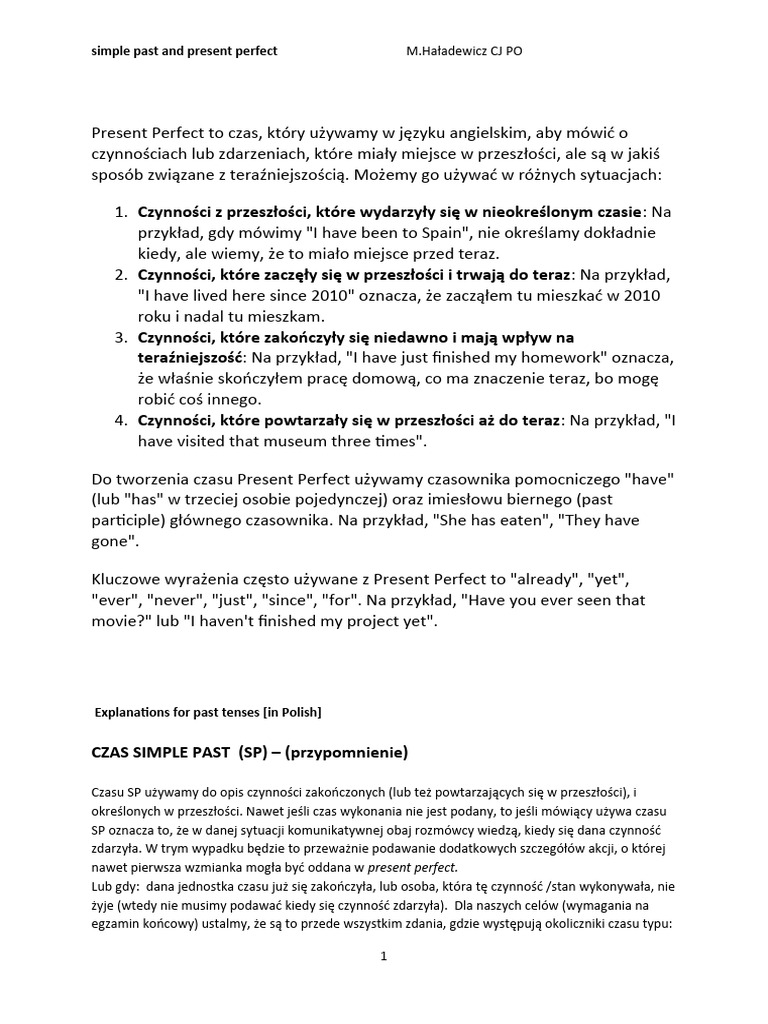 Present Perfect Explanations | PDF