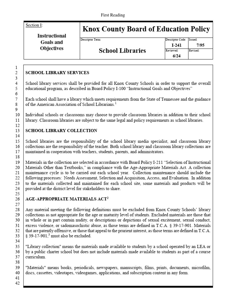Knox County School Library Policy | PDF | School Library | Libraries