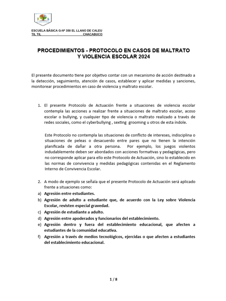 Protocolo de Prevención y Actuación en Acoso Escolar | PDF | Abuso ...