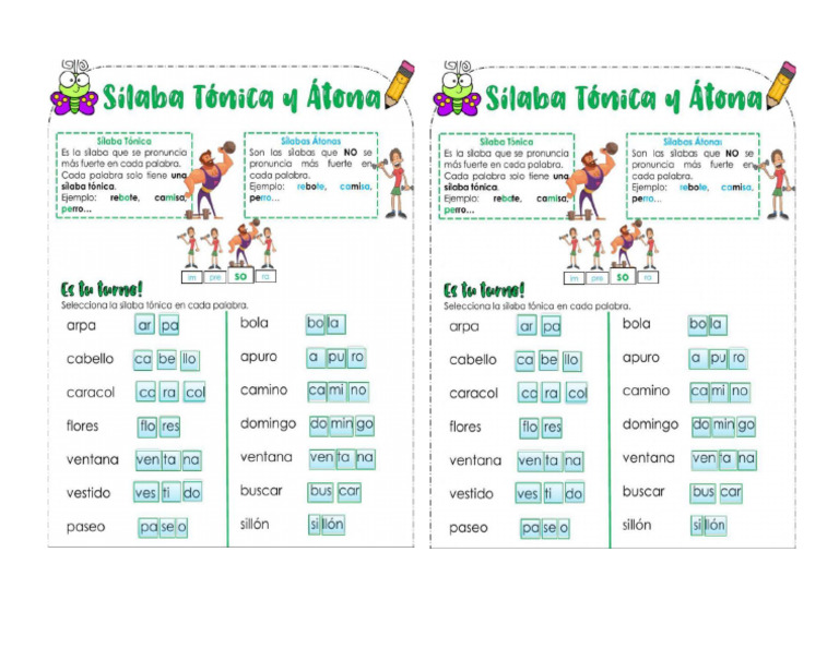 Sílabas Átonas y Tónica | PDF