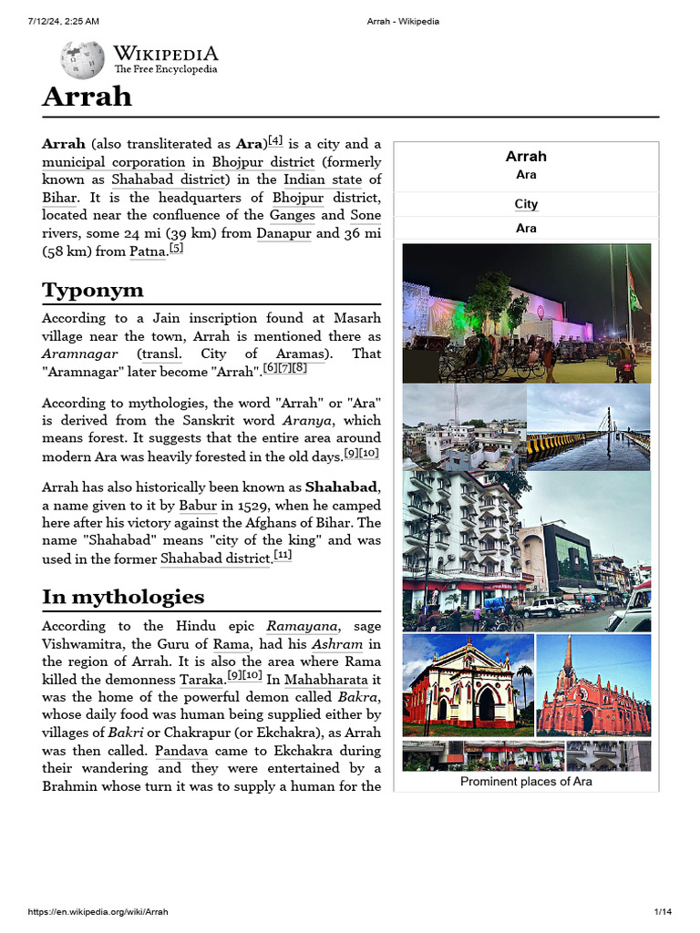 History and Significance of Arrah | PDF