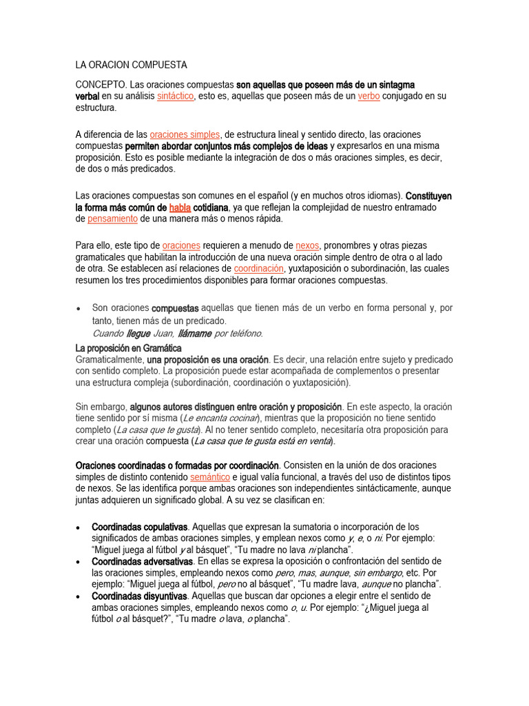 Tipos de Oraciones Compuestas | PDF | Oración (Lingüística) | Verbo