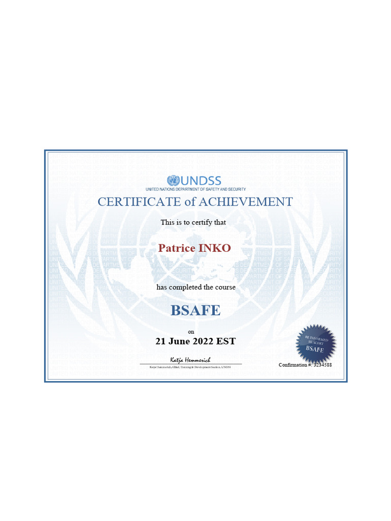 BSAFE Course Completion Certificate | PDF