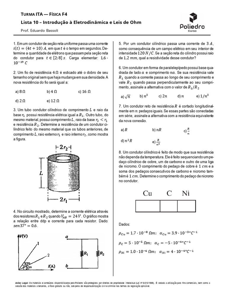 Raio Externo da Base em Condutores | PDF | Resistência elétrica e ...