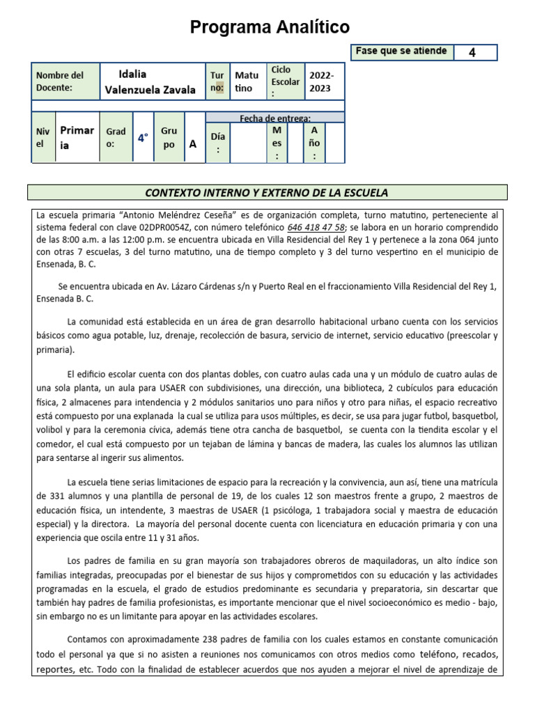 Plan Analitico 4° | PDF | Evaluación | Enseñando