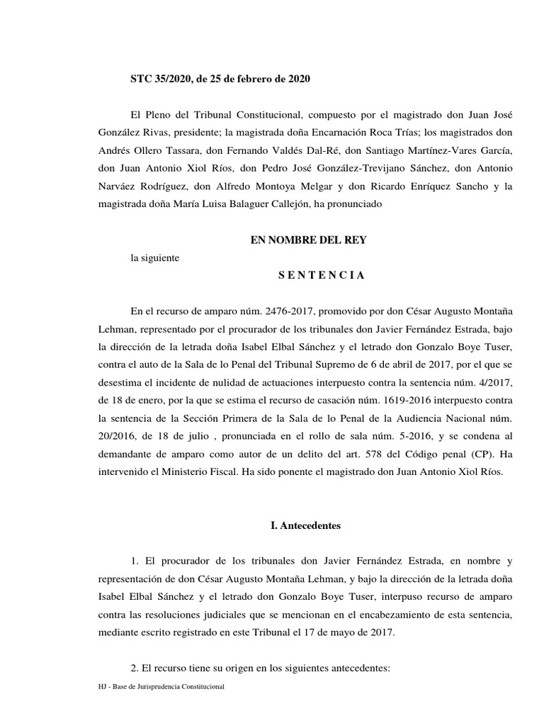 Sentencia STC 35/2020 sobre Amparo | PDF | Caso de ley | Libertad de ...