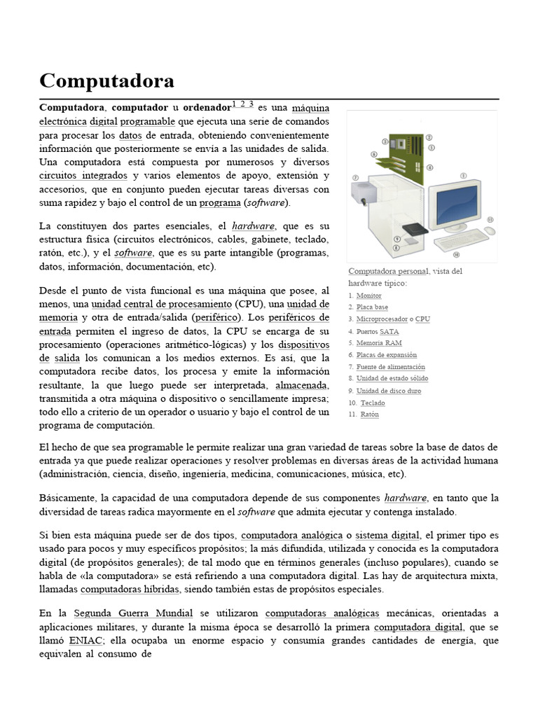 Partes y funciones de la computadora | PDF | Hardware de la computadora ...