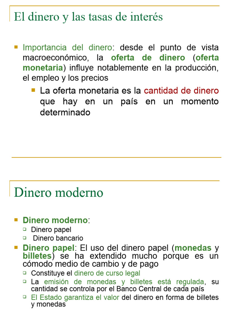 Dinero y tasas de interés: conceptos clave | PDF | Dinero | Oferta de ...